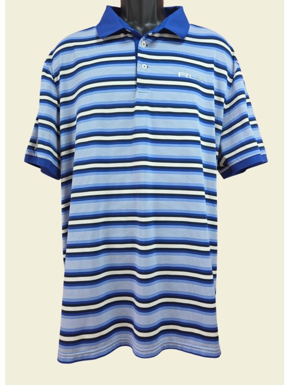 RLX Ralph Lauren Mens Blue Striped Polo Shirt XXL Short Sleeve Golf Top